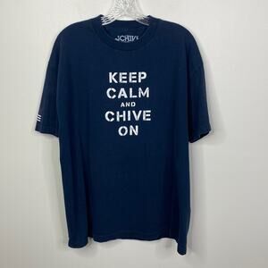 The Chivery Men's Chive Keep Calm and Chive On Navy Blue Graphic T-Shirt Size XL